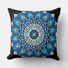 Blått Mandala Mönster Kast Kudd Boho Dekorativ Kudde