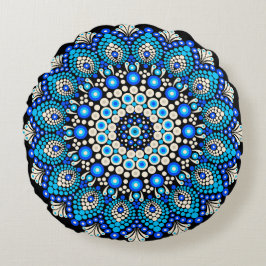 Blått Mandala Mönster Kast Kudd Boho Dekorativ Rund Kudde