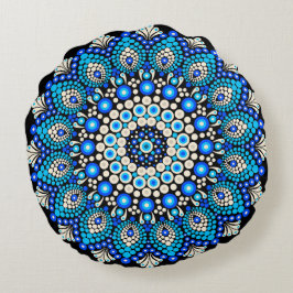 Blått Mandala Mönster Kast Kudd Boho Dekorativ Rund Kudde