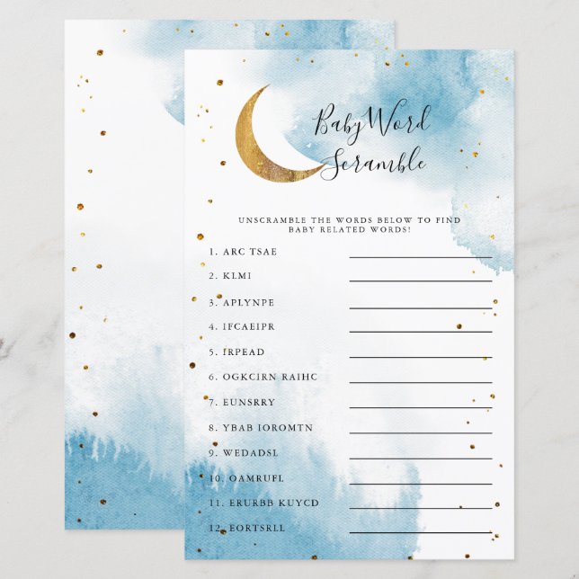 Blått Måne-babyskor för Ord-skammusslor (Fram/baksida)