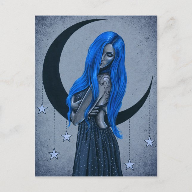Blått Måne Celestial Fantasy Art Postcard Vykort (Framsida)