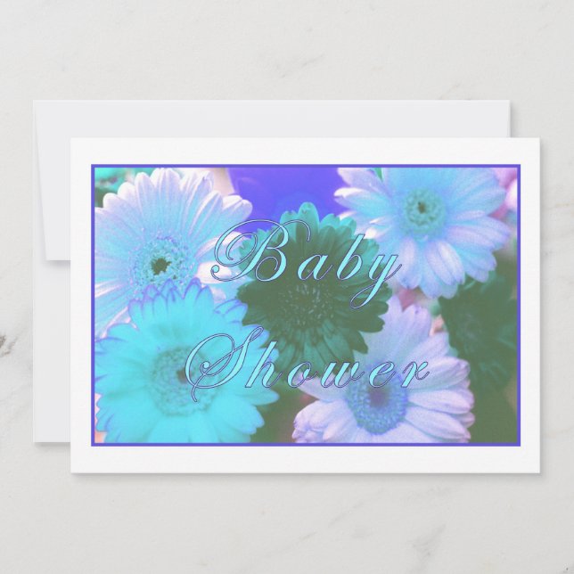 Blått Måne-Daisy, babykläder, inbjudan (Framsida)