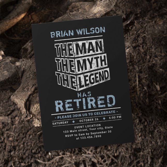 Blått mannen myten om Pension Party Inbjudningar (Blue The Man The Myth The Legend Retirement Party Invitation)