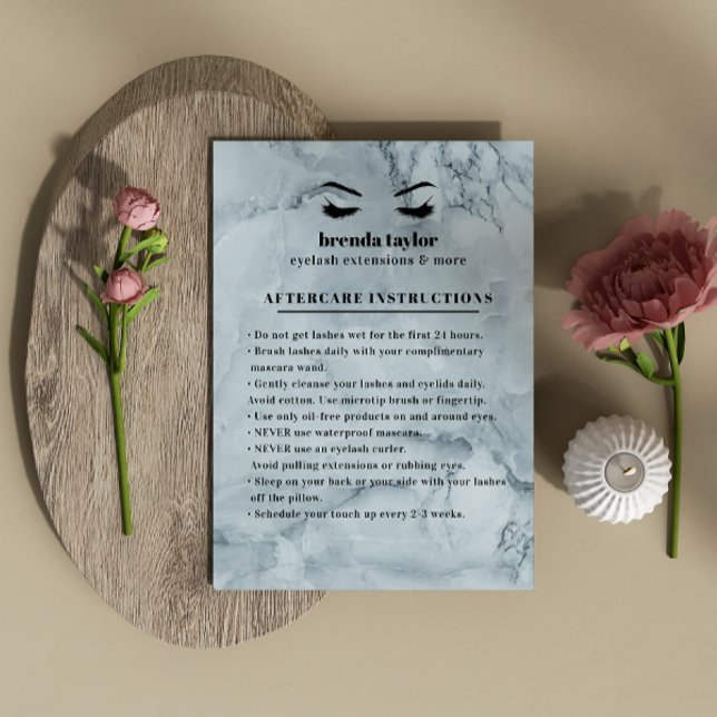 Blått marble Eyelash Browbar Aftercare Instruktion Visitkort (Skapare uppladdad)