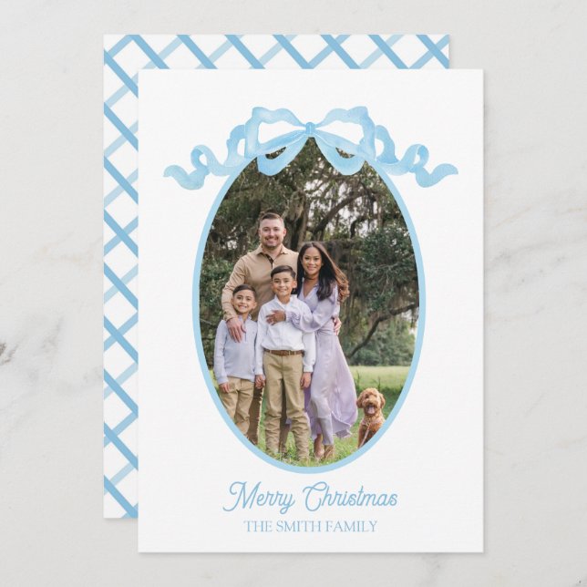 Blått Märkre för vattenfärgsfärgskort för menyflik Julkort (Fram/baksida)