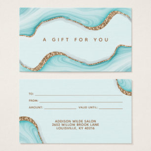 Blått marmoragate Agate Modern Gift Card guld Visitkort