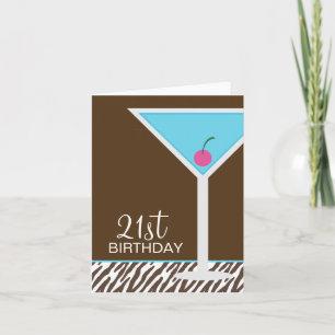 Blått Martini och zebra mönstrad Kort