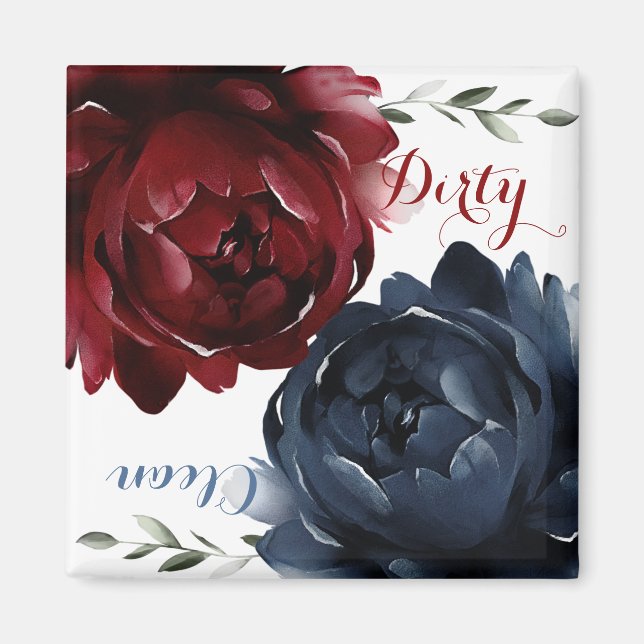 Blått marun Röd ros Dishwasher Clean Dirty Magnet (Framsidan)