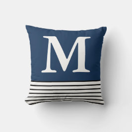 Blått med Anpassningsbarna B/W Rand monogrammad Kudde