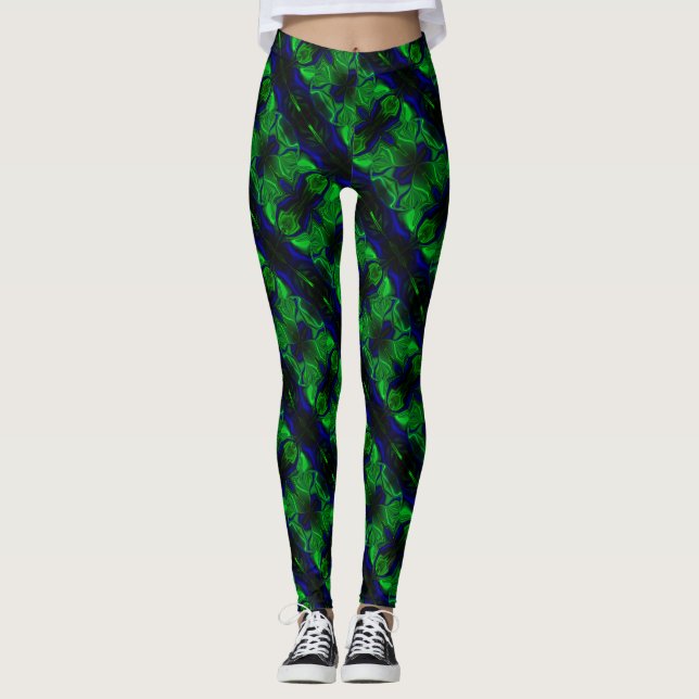 Blått med "flyter" sammanflätade linjer leggings (Framsida)