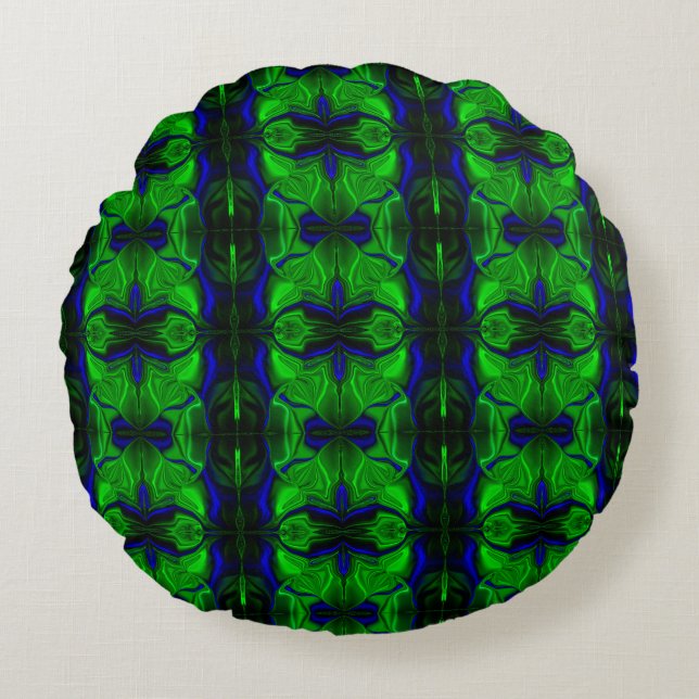 Blått med "flyter" sammanflätade linjer rund kudde (Framsidan)