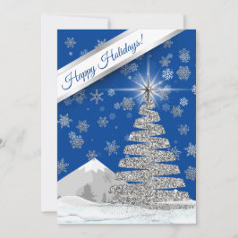 Blått med foto Silver Julgran Julkort