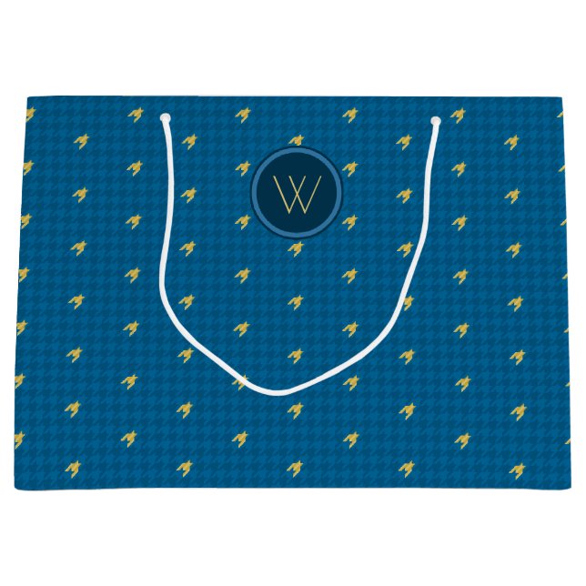 Blått med Guld accent Houndstooth Gift Bag (Framsidan)