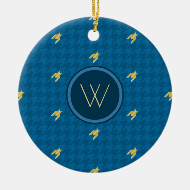 Blått med Guld accent Houndstooth Ornament (Framsidan)