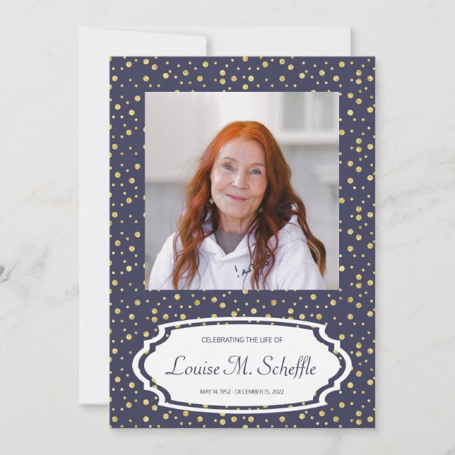 Blått med Guld-punkter Firande i Life Memorial Inbjudningar (Framsida)