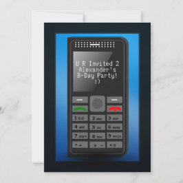 Blått med Mobil cell Tonåring Födelsedagsfest inbj Inbjudningar