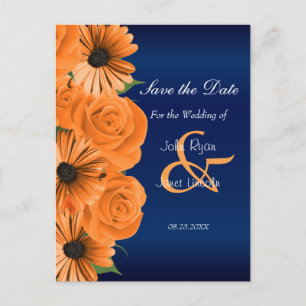 Blått med Orange Ro & Daisy - Spara datum Meddelande Vykort