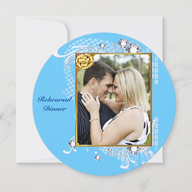 Blått med Ram par diamanter Rehearsal Middag Inbjudningar (Framsida)