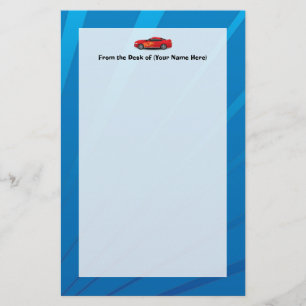 Blått med röda sportbilar, barnvagnar brevpapper