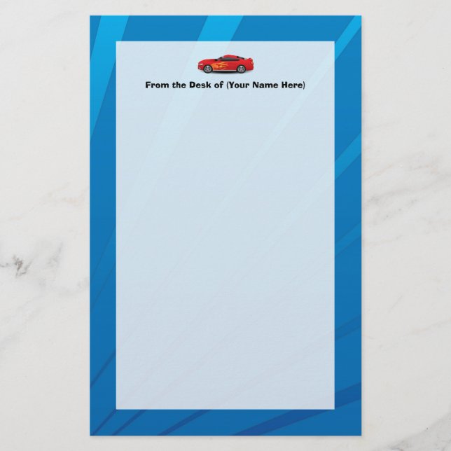 Blått med röda sportbilar, barnvagnar brevpapper (Framsida)