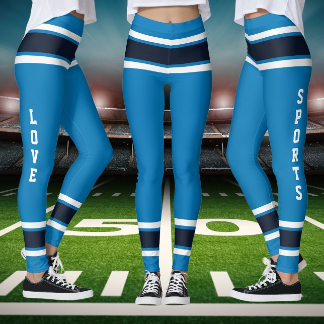 Blått med stripe-Färg Kärlek-sport Leggings (Blue With Striped Team Colors Love Sports Leggings)