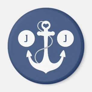 Blått med vit ankrar monogramen magnet