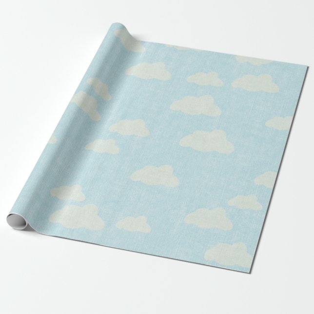 Blått med vita moln presentpapper (Utrullad)