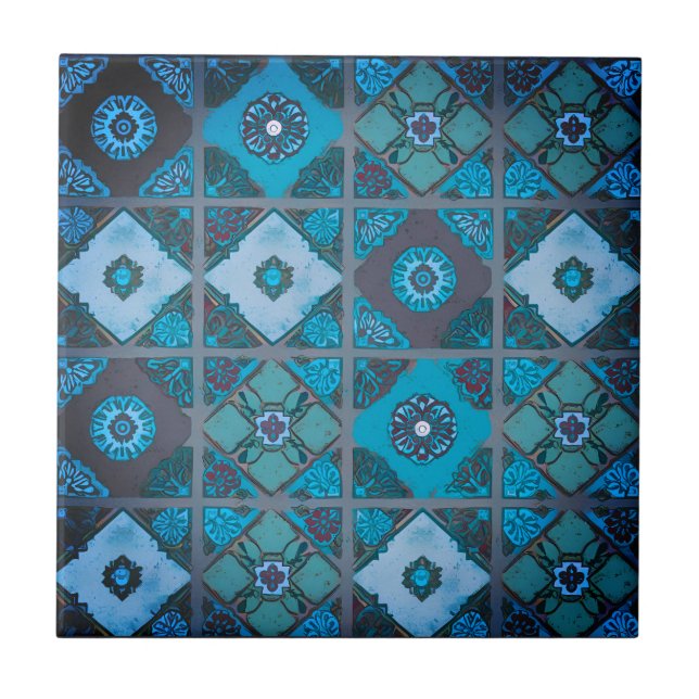 Blått Medelhavsblock, keramiskt plattor Kakelplatta (Framsidan)