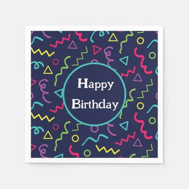 Blått Memphis Mönster-födelsedagen Pappersservett (Framsidan)