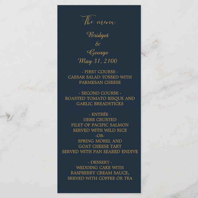 blått meny & program bröllop-kort (Framsida)