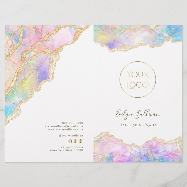 Blått menybroschyr för opaletjänst för rosa (Framsida)