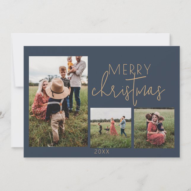 Blått MERRY-Helgdag julkort (Framsida)