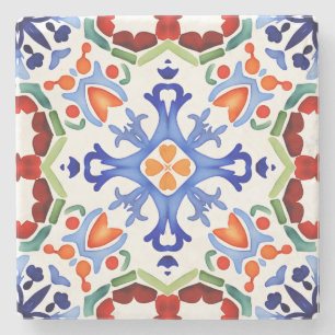 Blått mexikanskt färgade plattor möhippa tryckt stenunderlägg