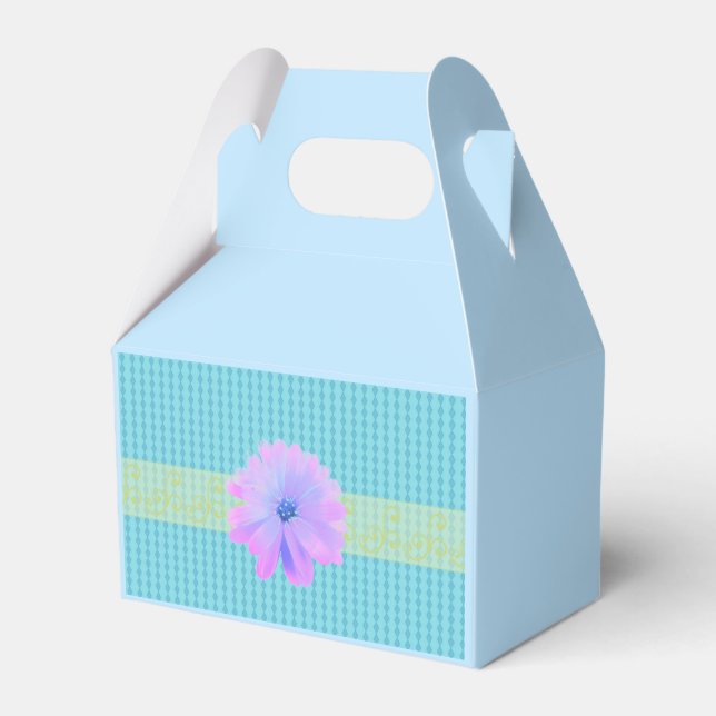Blått Mini Diamantmönster med Blomma Presentaskar (Framsidan Sidan)