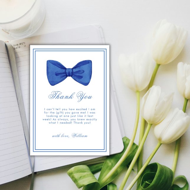 Blått minimalistiskt babyskor i Ram Tack Kort (Blue Minimalist Bow Frame Baby Shower Thank You Card)