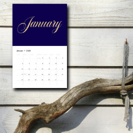 Blått minimalistiskt elegant| Guld Script Brev Kalender