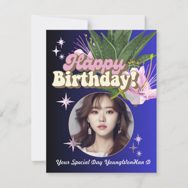 Blått minimalistiskt kort för personlig av födelse (Framsida)