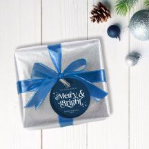 Blått minimalistiskt Merry & Bright jul