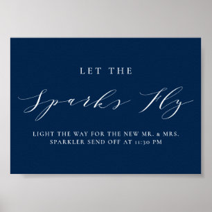 Blått, minimalistiskt skript Låt Sparks Fly Bröllo Poster