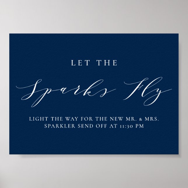 Blått, minimalistiskt skript Låt Sparks Fly Bröllo Poster (Framsidan)