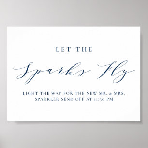 Blått, minimalistiskt skript Låt Sparks Fly Bröllo Poster