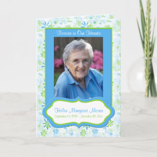 Blått minneskort och Grönt Blommigt med foto Meddelande