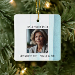 Blått minnesminne i flytande form julgransprydnad keramik