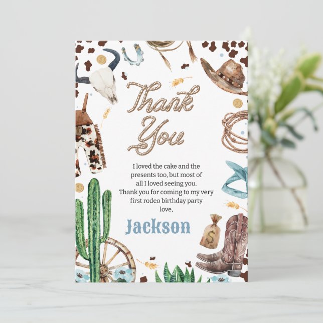Blått mitt första rodeo 1:a födelsedagens tackkort inbjudningar (Stående Fram)