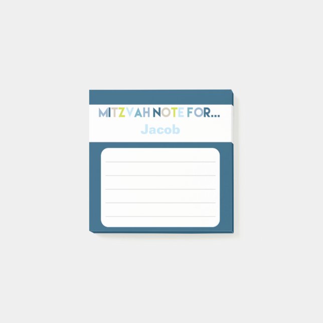 Blått Mitzvah-meddelande: 3x3 Fäst platta Post-it Block (Framsida)