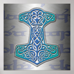 Blått Mjölnir på Tengwar Poster