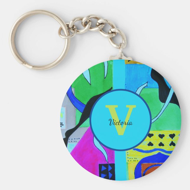 Blått Mode Abstrakt inspiration från Matisse Nyckelring (Framsidan)