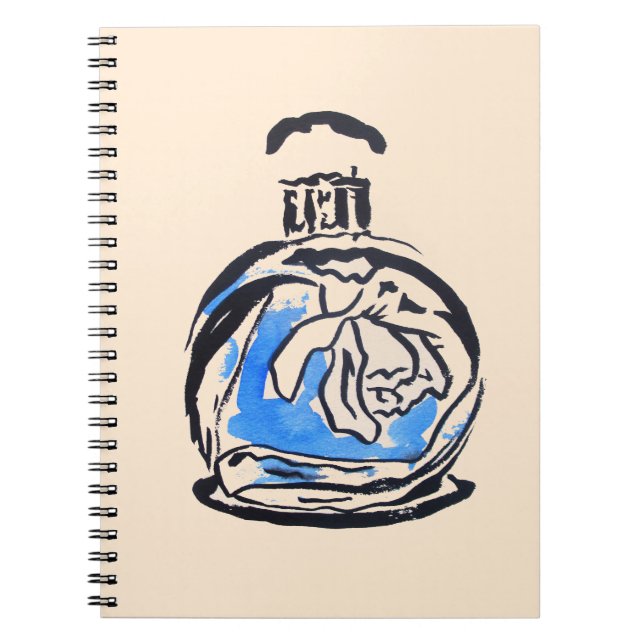 Blått mode illustration parfym flaska anteckningsbok med spiral (Framsidan)