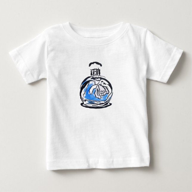 Blått mode illustration parfym flaska tee (Framsida)