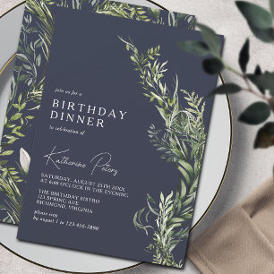 Blått modern Elegant Botaniskt födelsedag Inbjudningar